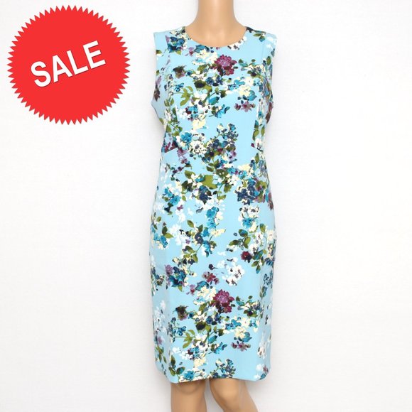 J. Jill Dresses J Jill Baby Blue Floral Print Sheath Dress Sz 4